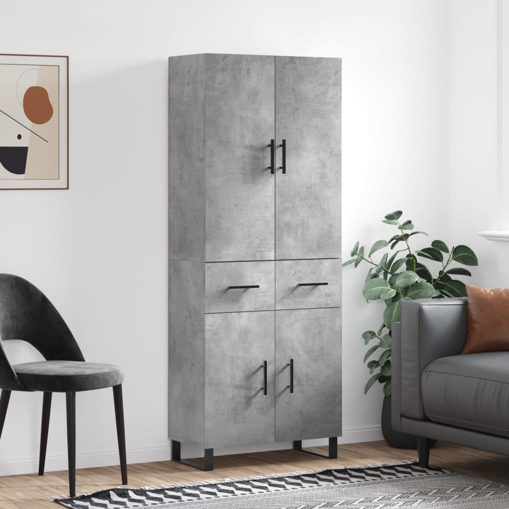 Highboard betonggrå 69,5x34x180 cm konstruert tre