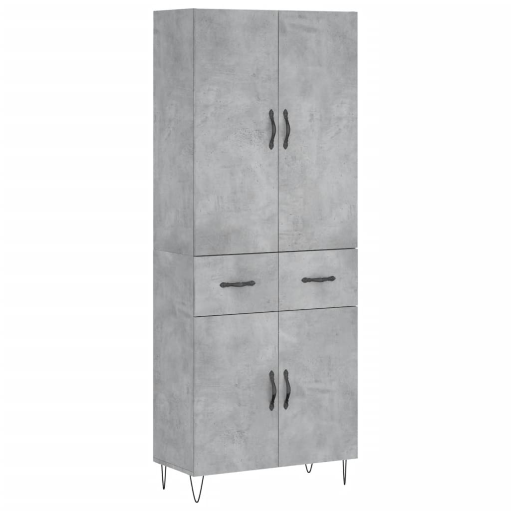 Highboard betonggrå 69,5x34x180 cm konstruert tre