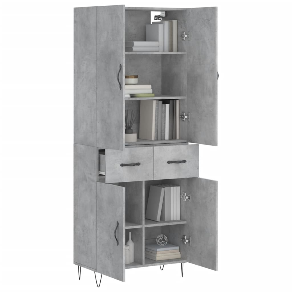 Highboard betonggrå 69,5x34x180 cm konstruert tre