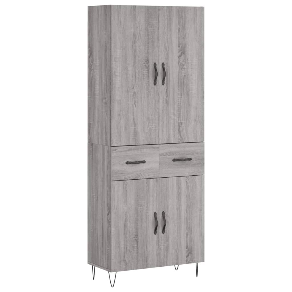 Highboard grå sonoma 69,5x34x180 cm konstruert tre