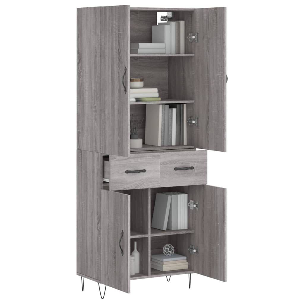 Highboard grå sonoma 69,5x34x180 cm konstruert tre