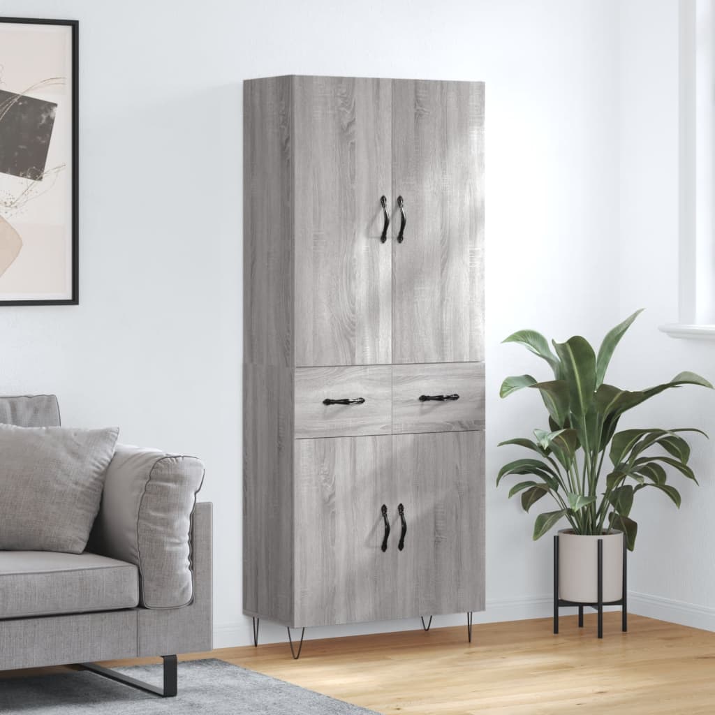 Highboard grå sonoma 69,5x34x180 cm konstruert tre