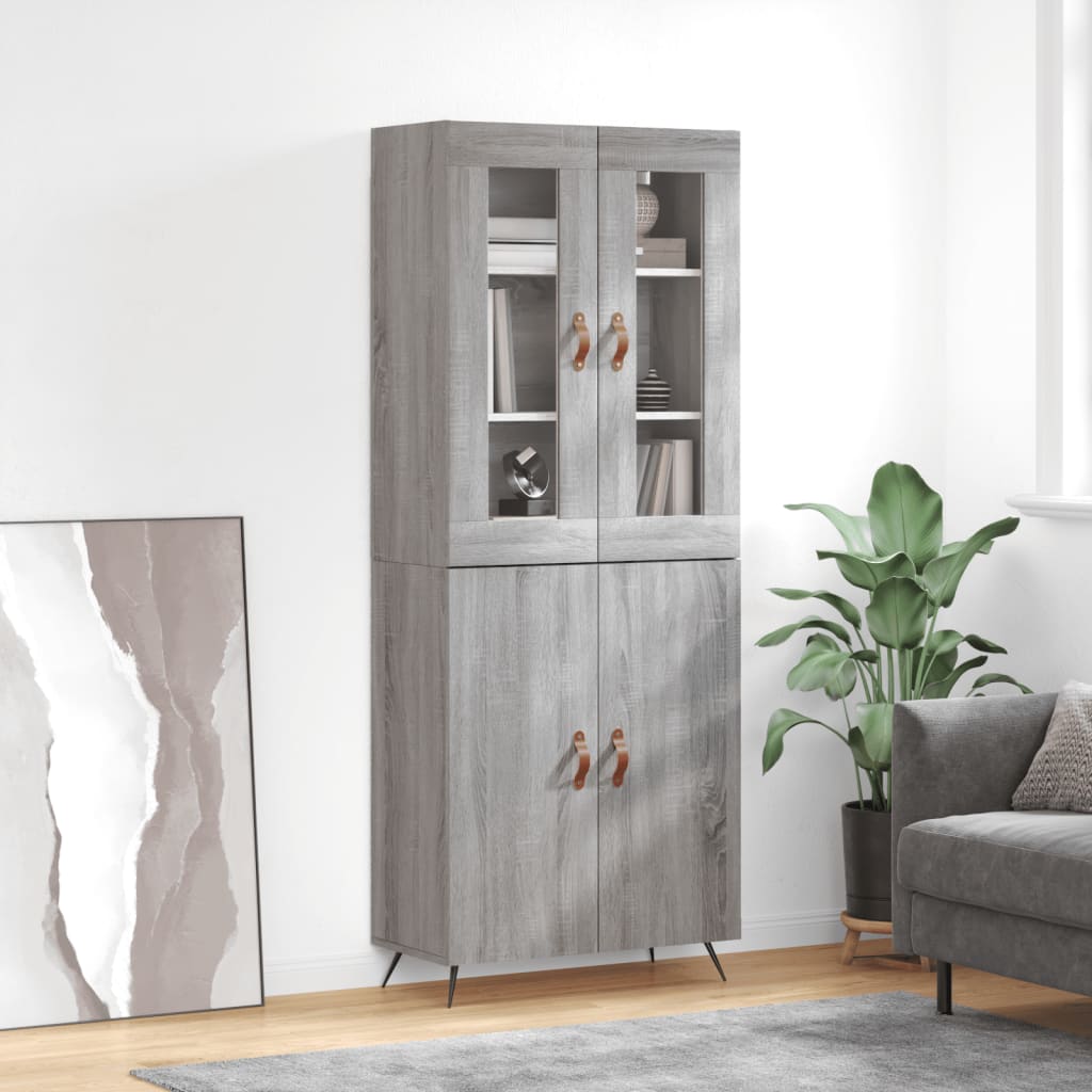 Highboard grå sonoma 69,5x34x180 cm konstruert tre