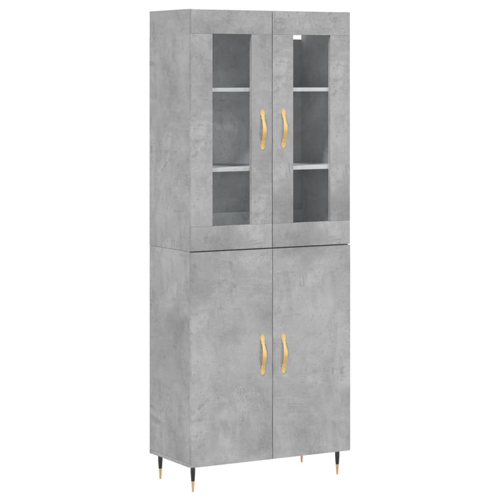 Highboard betonggrå 69,5x34x180 cm konstruert tre