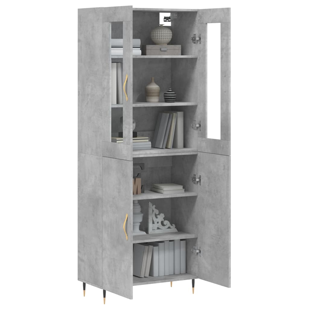 Highboard betonggrå 69,5x34x180 cm konstruert tre