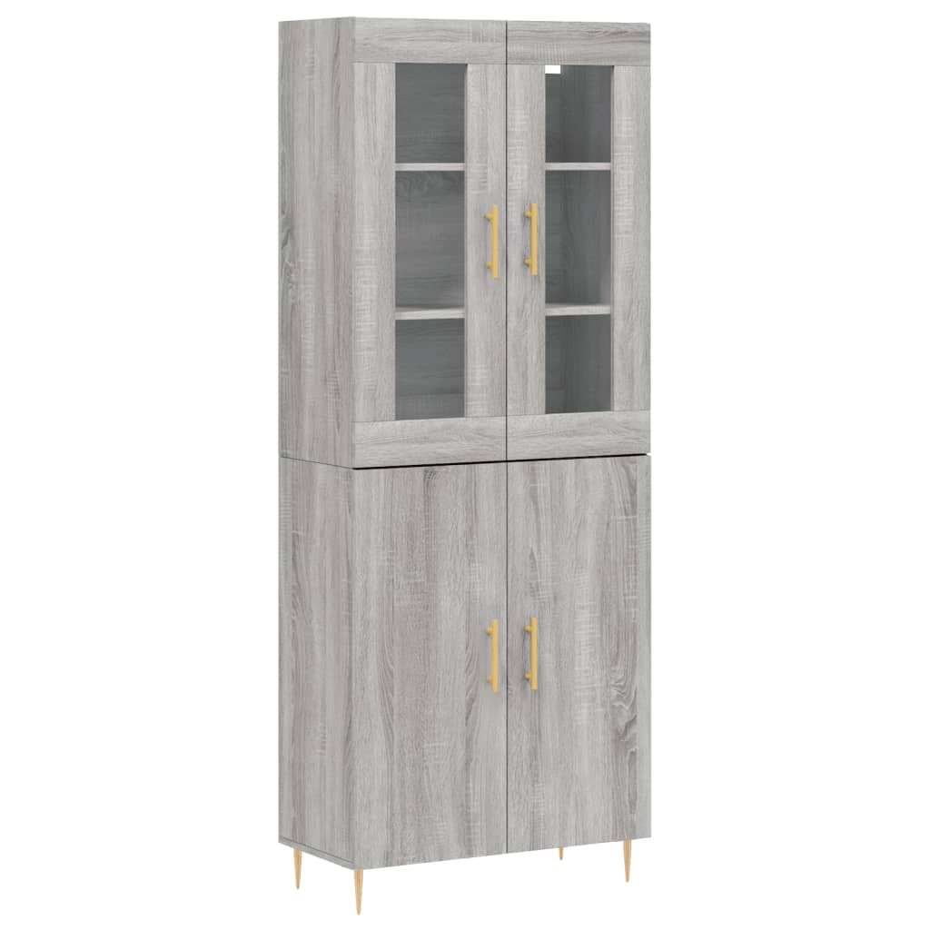 Highboard grå sonoma 69,5x34x180 cm konstruert tre