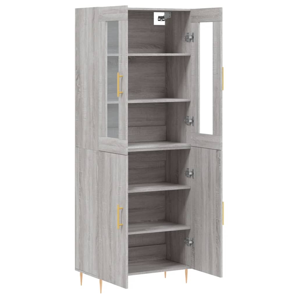 Highboard grå sonoma 69,5x34x180 cm konstruert tre