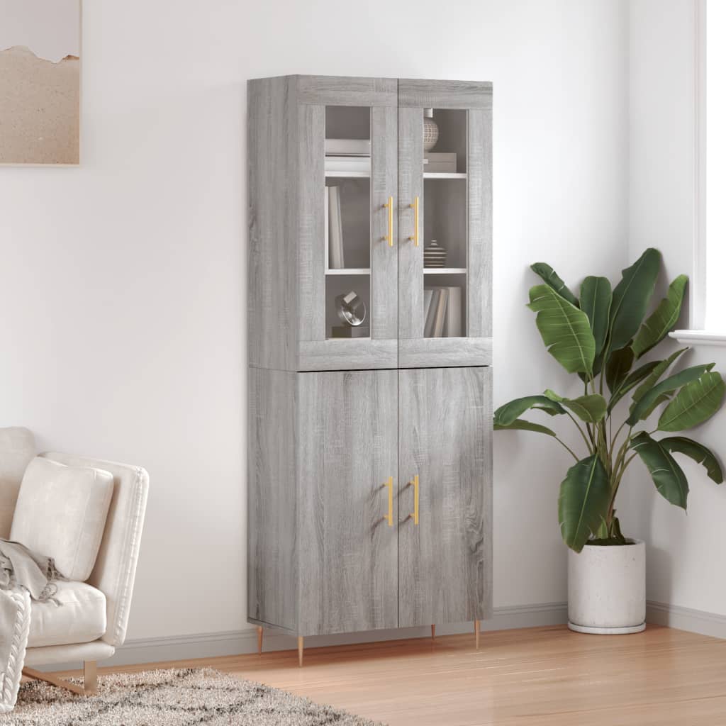 Highboard grå sonoma 69,5x34x180 cm konstruert tre