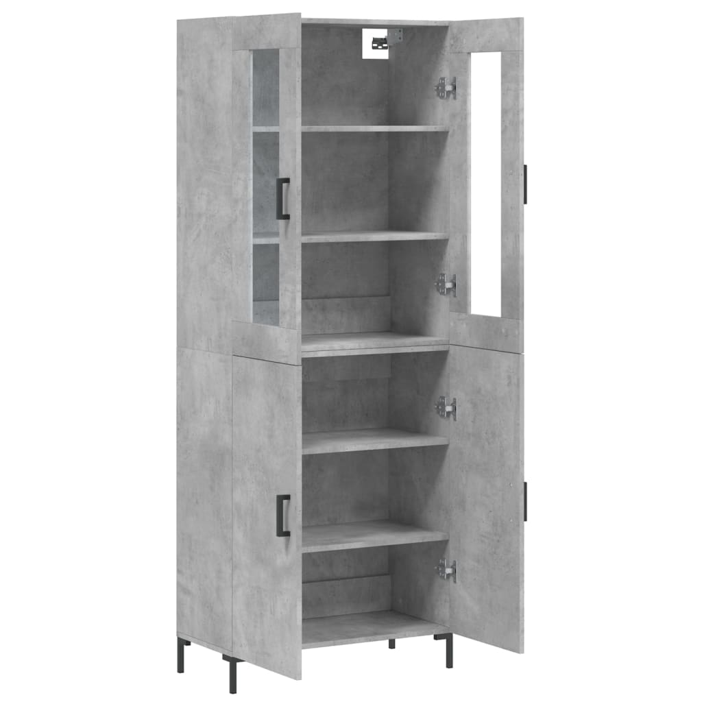 Highboard betonggrå 69,5x34x180 cm konstruert tre