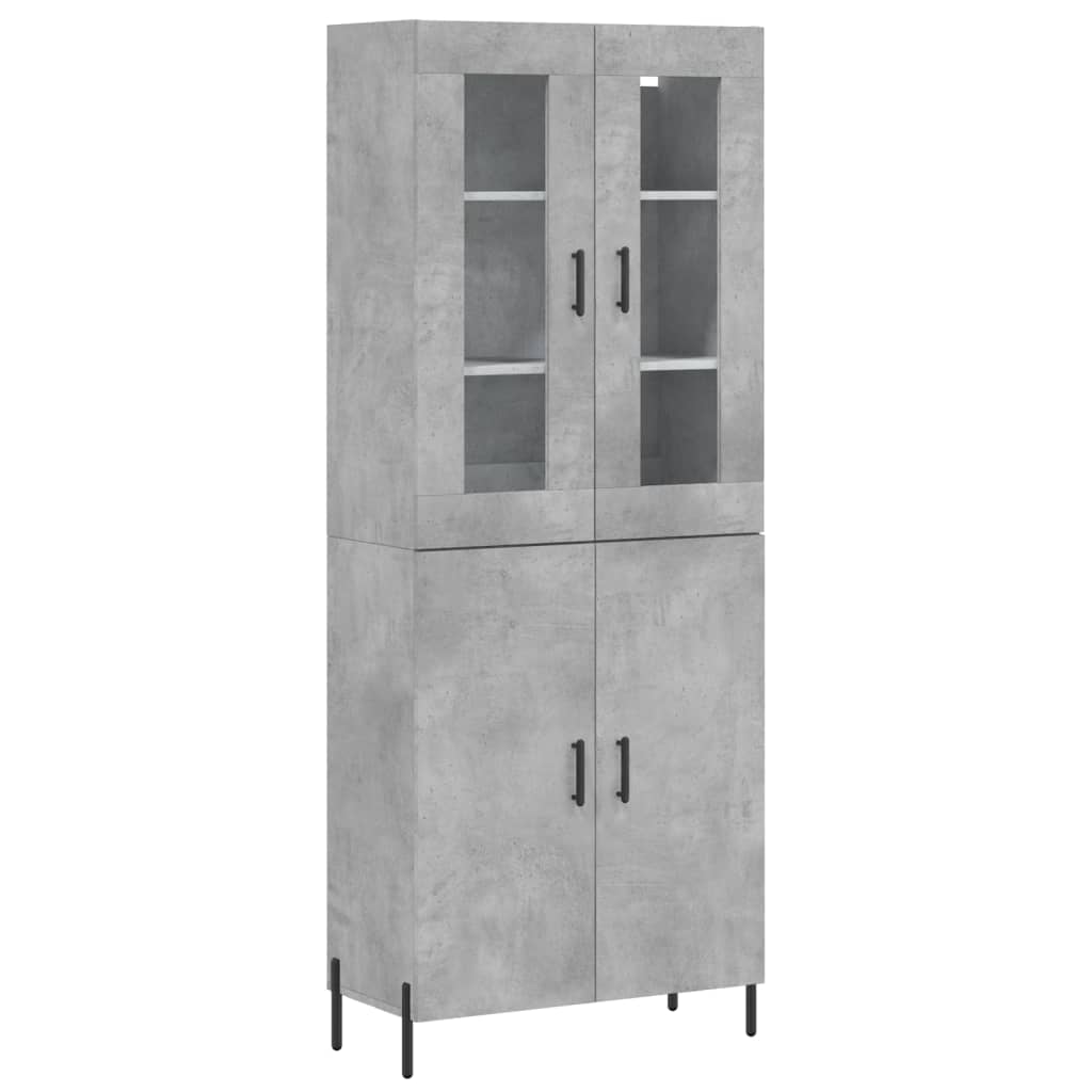 Highboard betonggrå 69,5x34x180 cm konstruert tre
