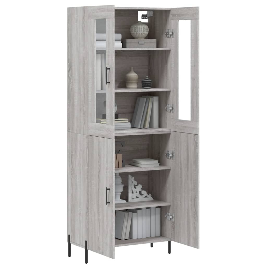 Highboard grå sonoma 69,5x34x180 cm konstruert tre