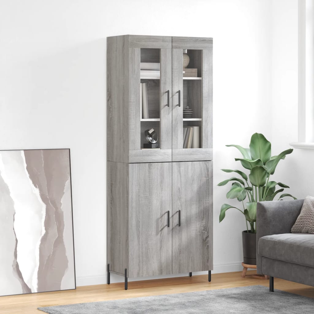 Highboard grå sonoma 69,5x34x180 cm konstruert tre