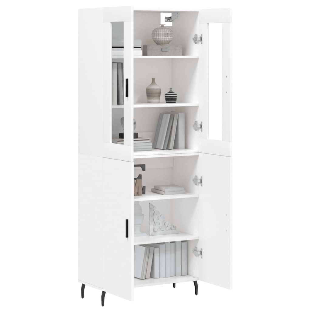 Highboard hvit 69,5x34x180 cm konstruert tre