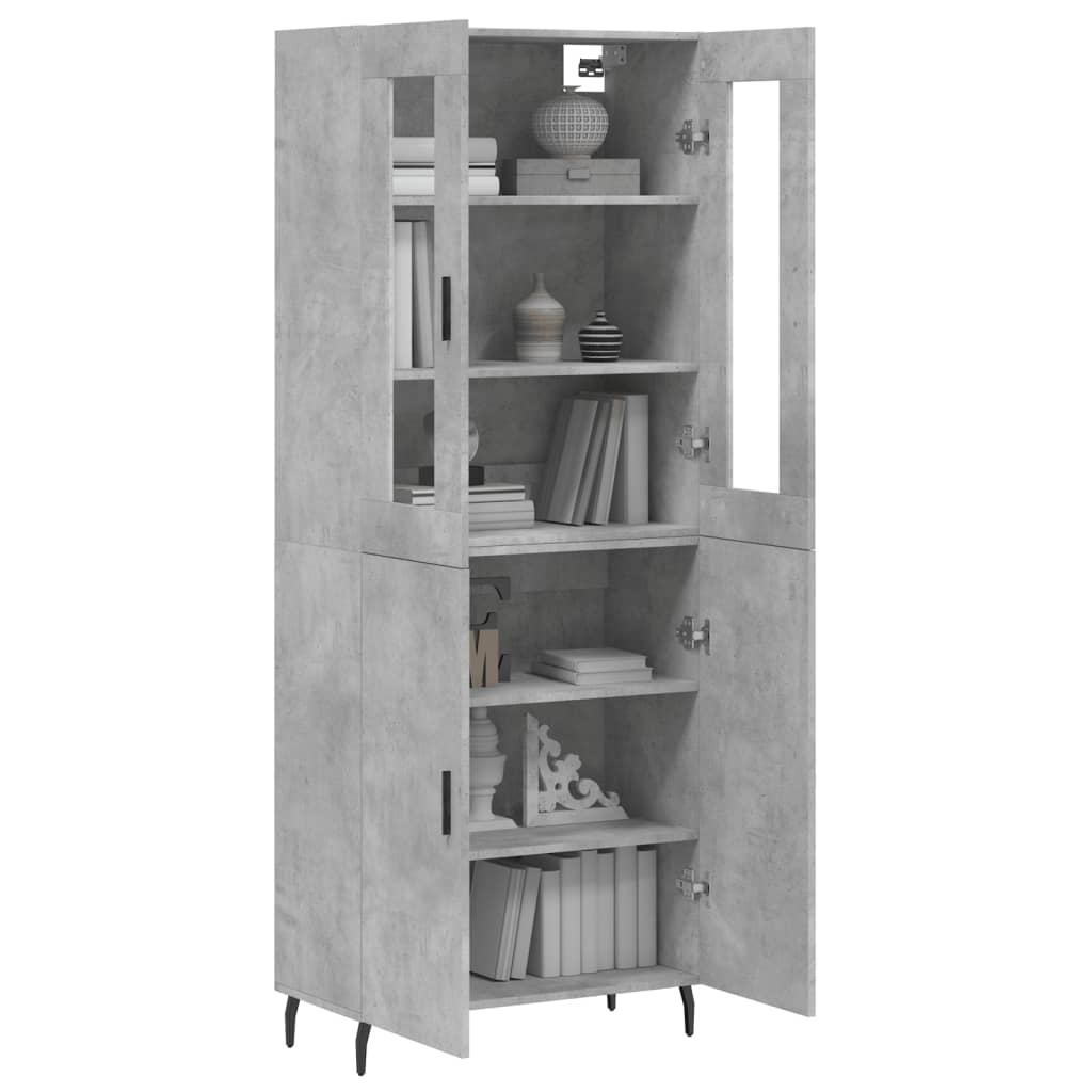 Highboard betonggrå 69,5x34x180 cm konstruert tre