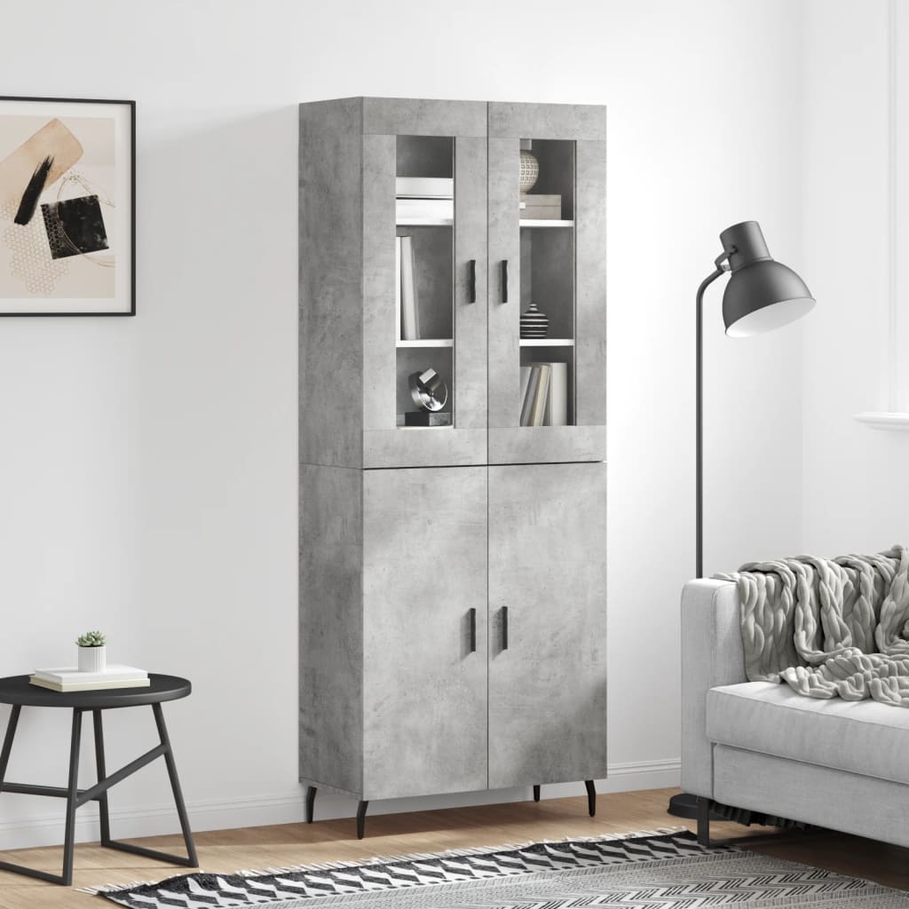 Highboard betonggrå 69,5x34x180 cm konstruert tre