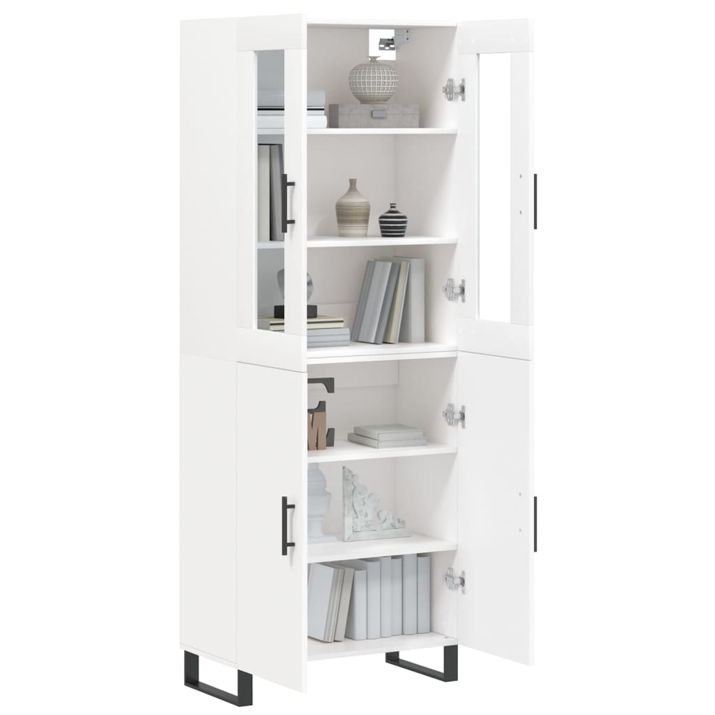 Highboard hvit 69,5x34x180 cm konstruert tre