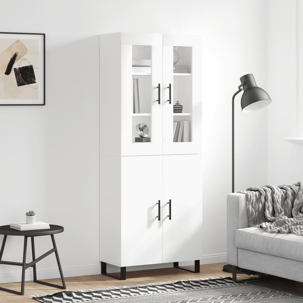 Highboard hvit 69,5x34x180 cm konstruert tre