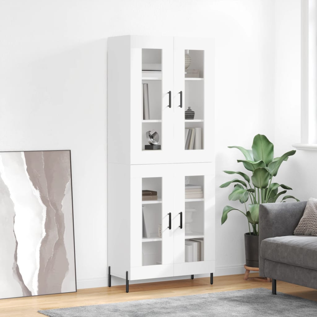 Highboard hvit 69,5x34x180 cm konstruert tre