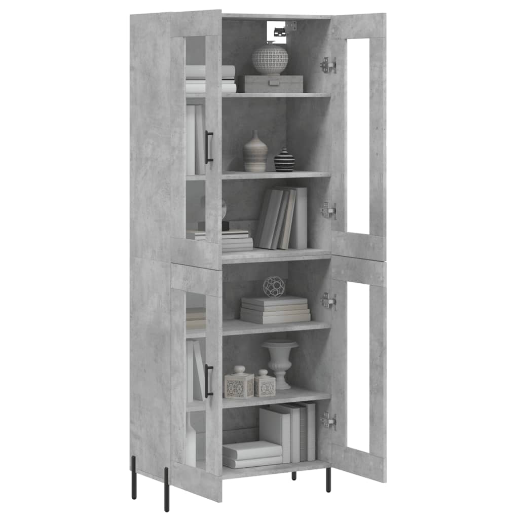 Highboard betonggrå 69,5x34x180 cm konstruert tre