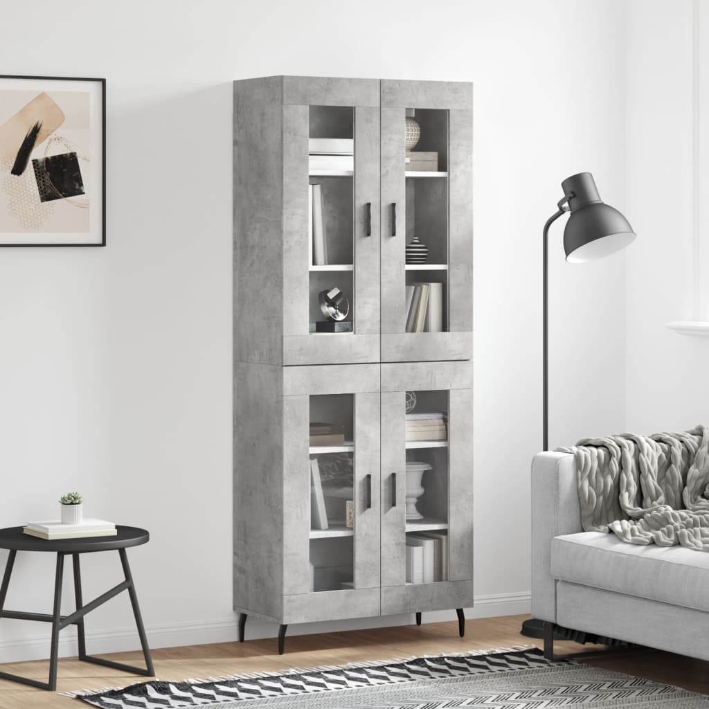 Highboard betonggrå 69,5x34x180 cm konstruert tre
