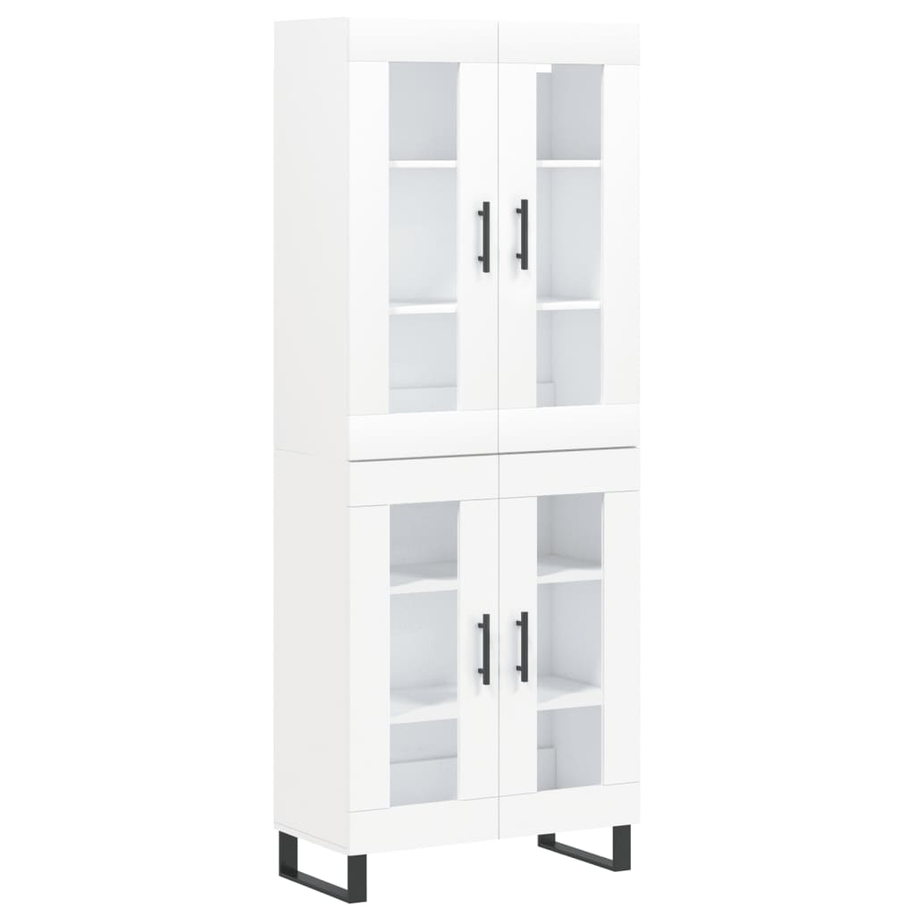 Highboard hvit 69,5x34x180 cm konstruert tre