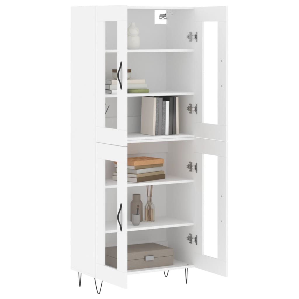 Highboard hvit 69,5x34x180 cm konstruert tre