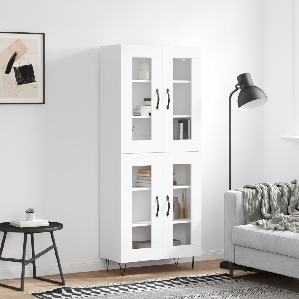 Highboard hvit 69,5x34x180 cm konstruert tre