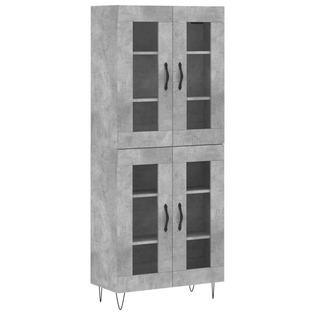 Highboard betonggrå 69,5x34x180 cm konstruert tre
