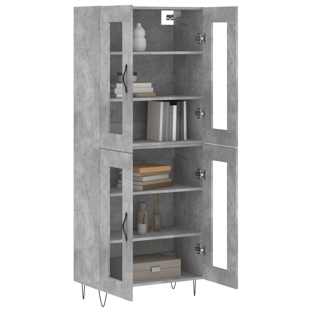 Highboard betonggrå 69,5x34x180 cm konstruert tre