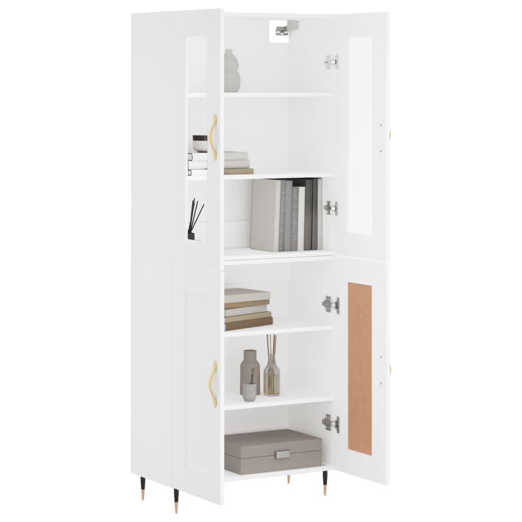 Highboard hvit 69,5x34x180 cm konstruert tre