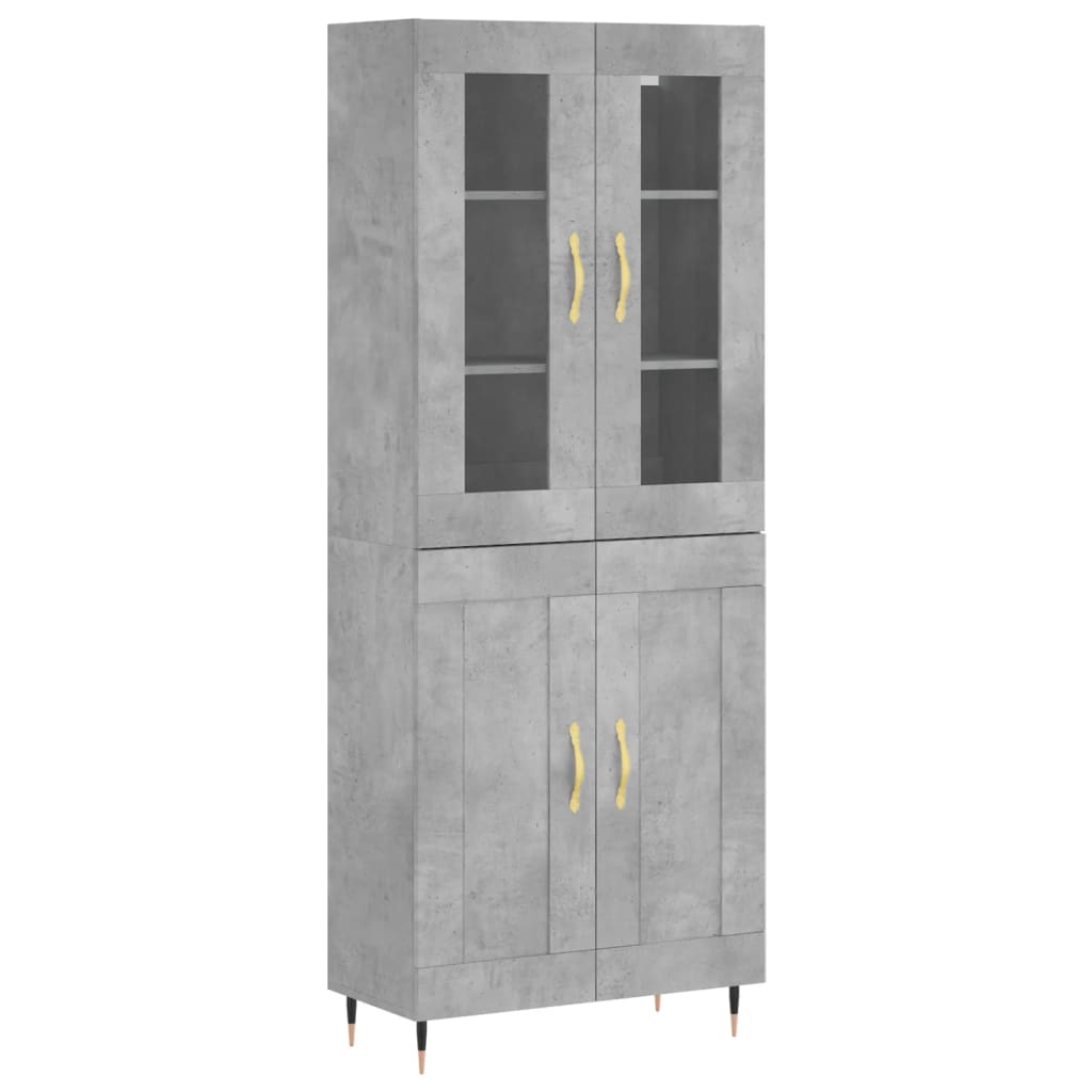 Highboard betonggrå 69,5x34x180 cm konstruert tre
