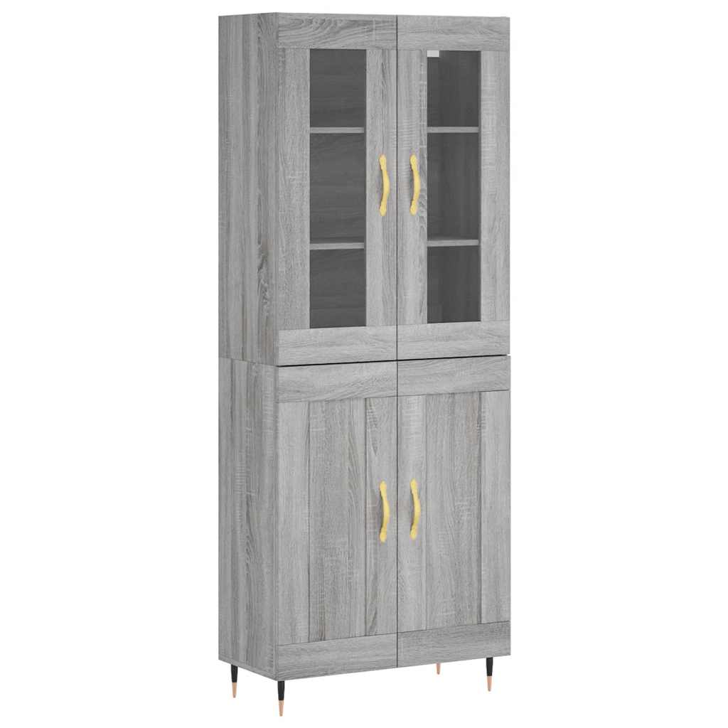 Highboard grå sonoma 69,5x34x180 cm konstruert tre