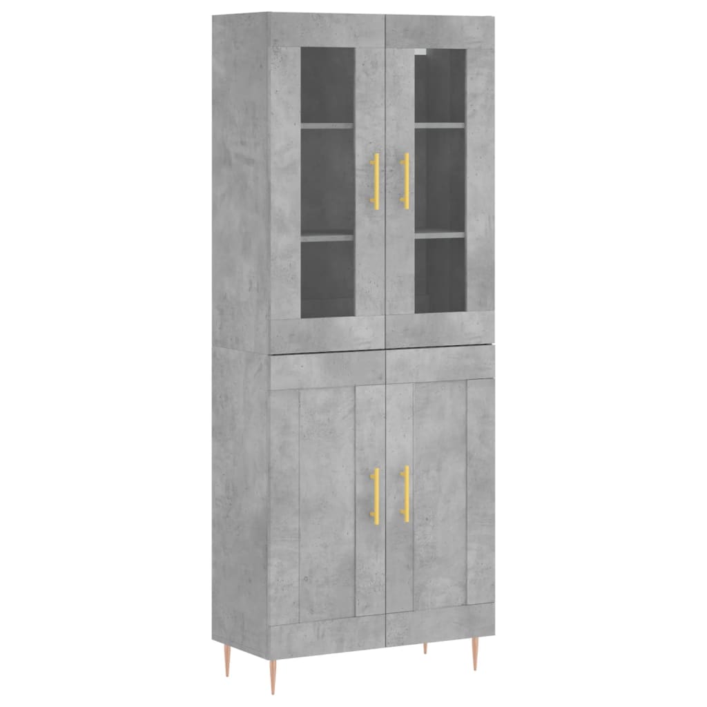 Highboard betonggrå 69,5x34x180 cm konstruert tre