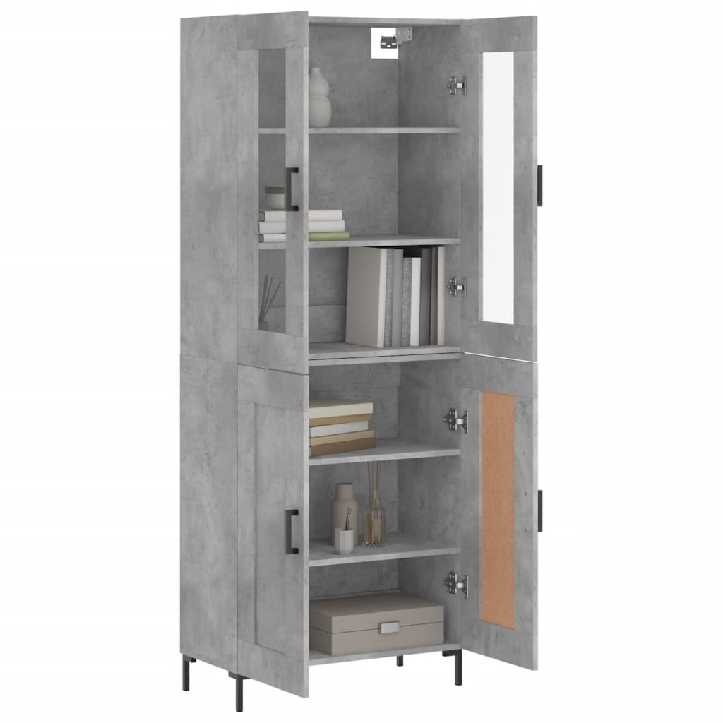 Highboard betonggrå 69,5x34x180 cm konstruert tre
