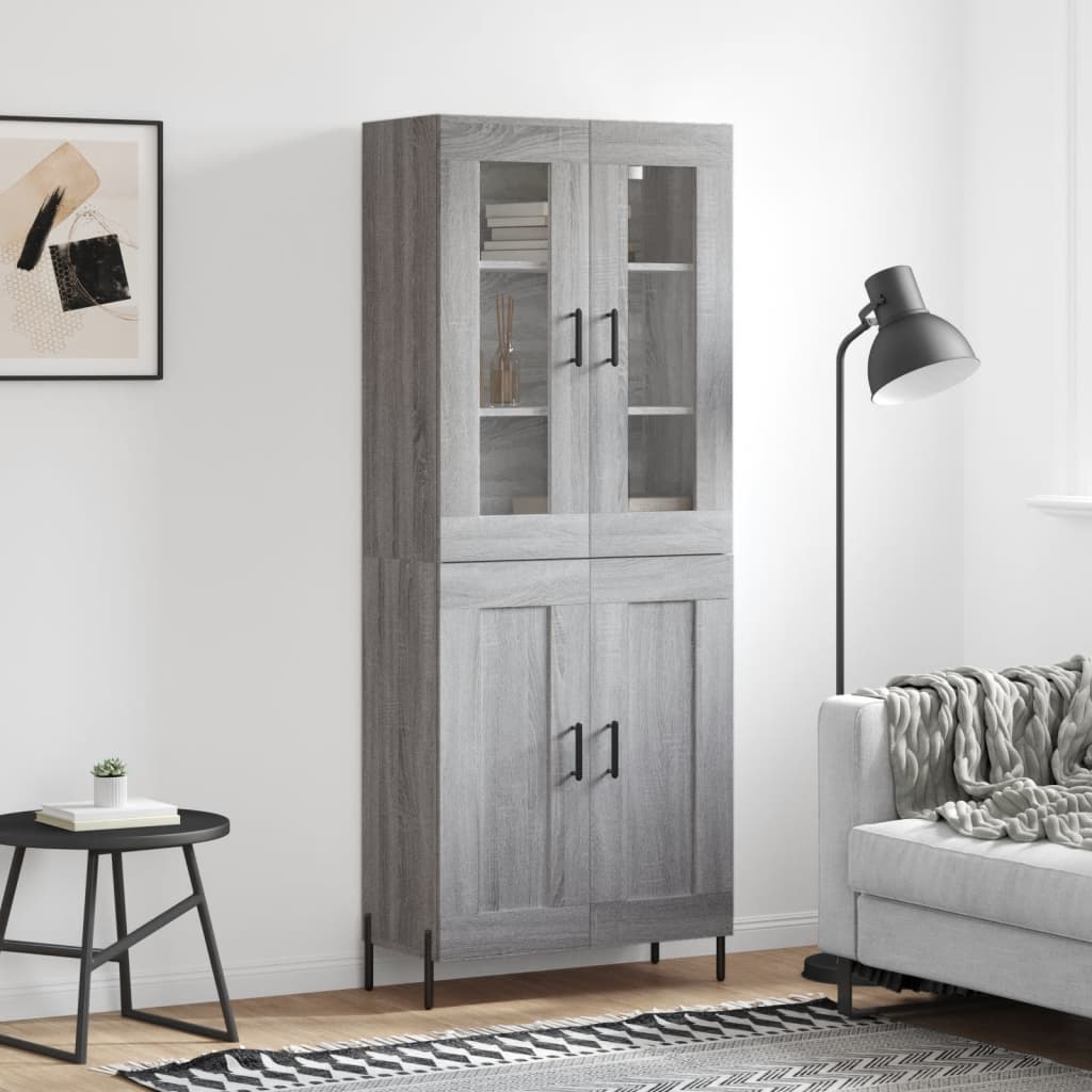 Highboard grå sonoma 69,5x34x180 cm konstruert tre