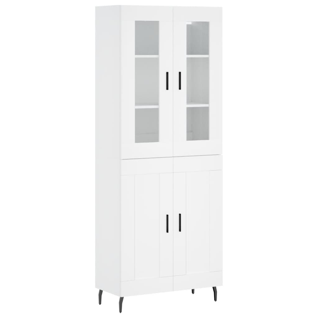 Highboard hvit 69,5x34x180 cm konstruert tre