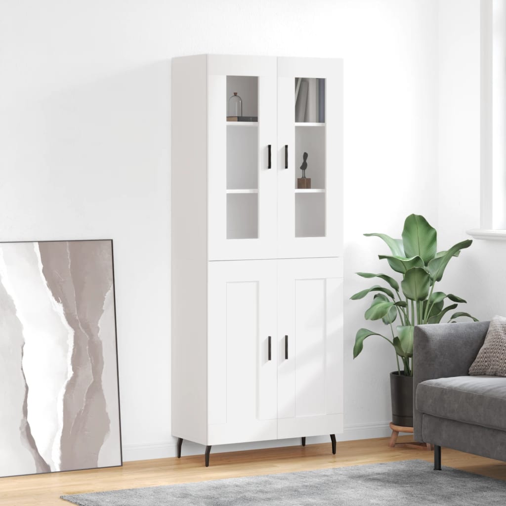 Highboard hvit 69,5x34x180 cm konstruert tre
