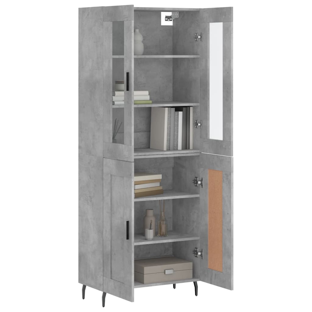 Highboard betonggrå 69,5x34x180 cm konstruert tre