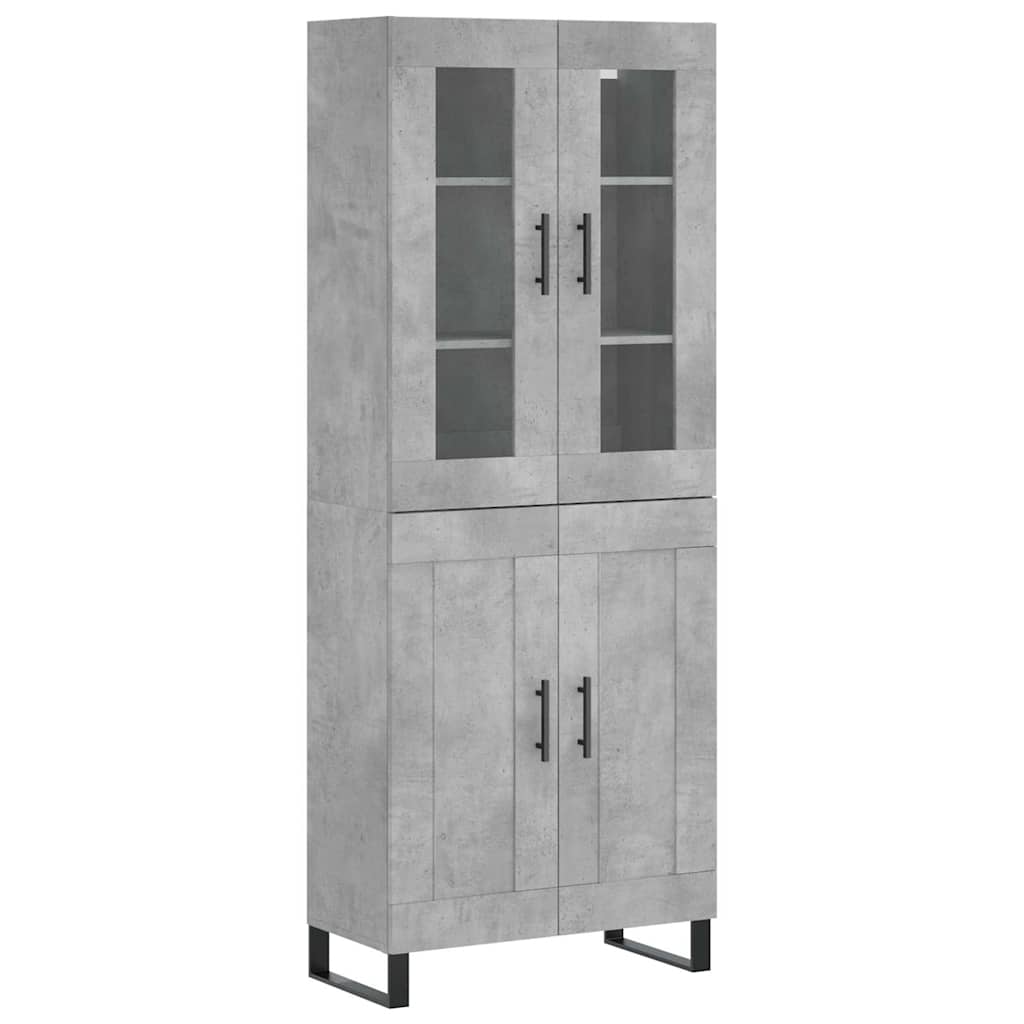 Highboard betonggrå 69,5x34x180 cm konstruert tre