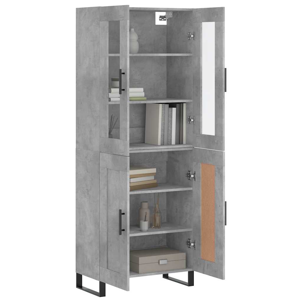 Highboard betonggrå 69,5x34x180 cm konstruert tre