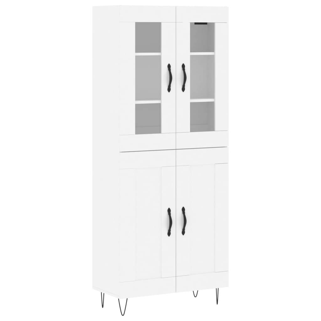 Highboard hvit 69,5x34x180 cm konstruert tre