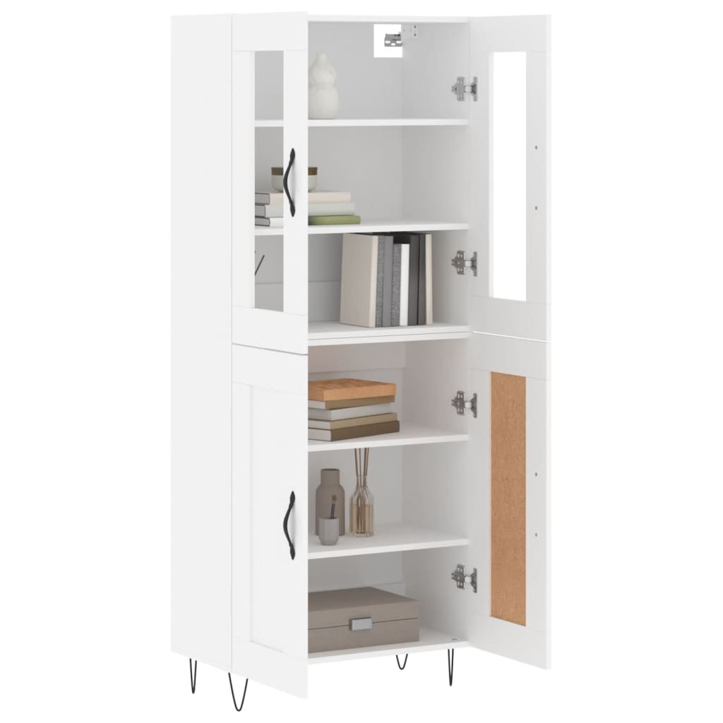 Highboard hvit 69,5x34x180 cm konstruert tre