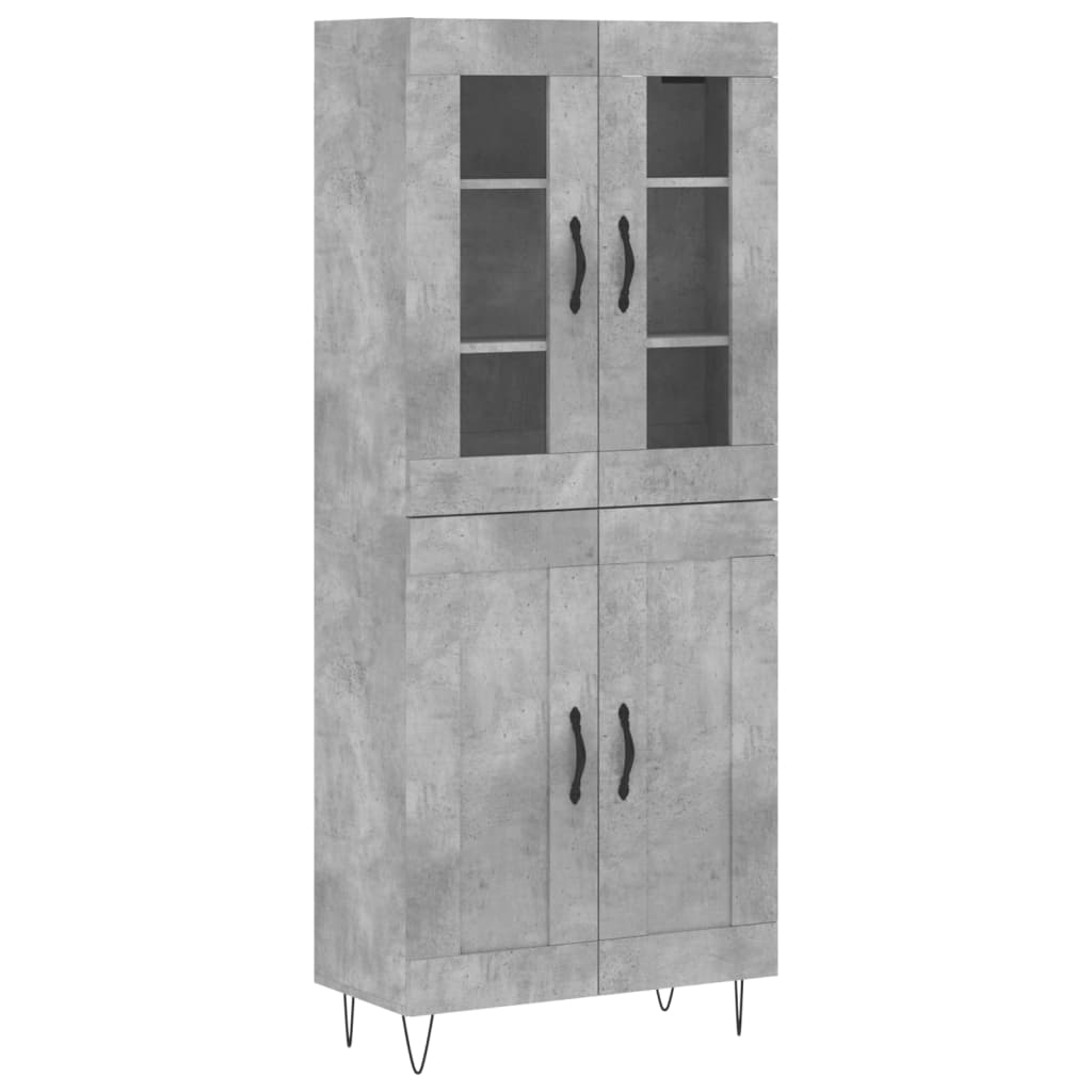 Highboard betonggrå 69,5x34x180 cm konstruert tre