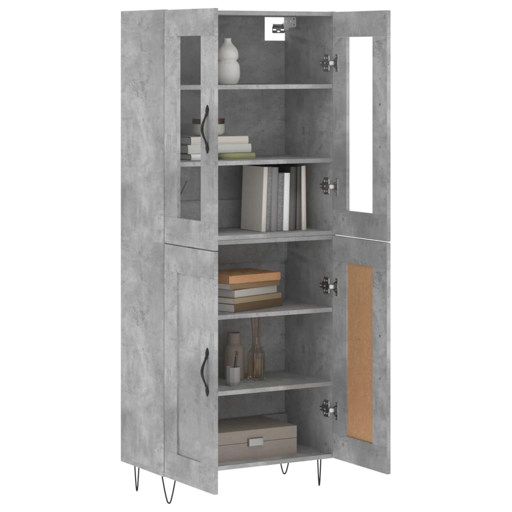 Highboard betonggrå 69,5x34x180 cm konstruert tre