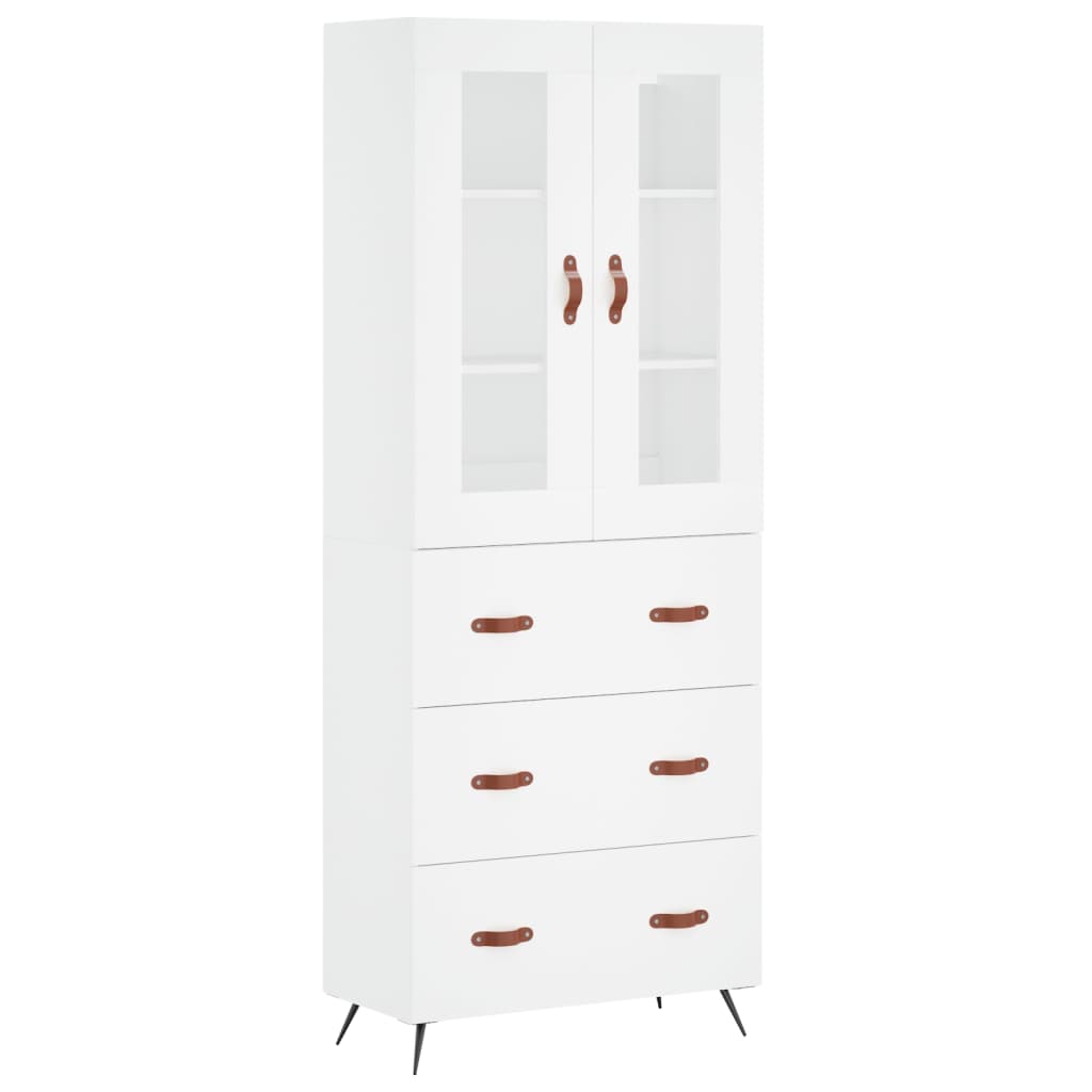 Highboard hvit 69,5x34x180 cm konstruert tre