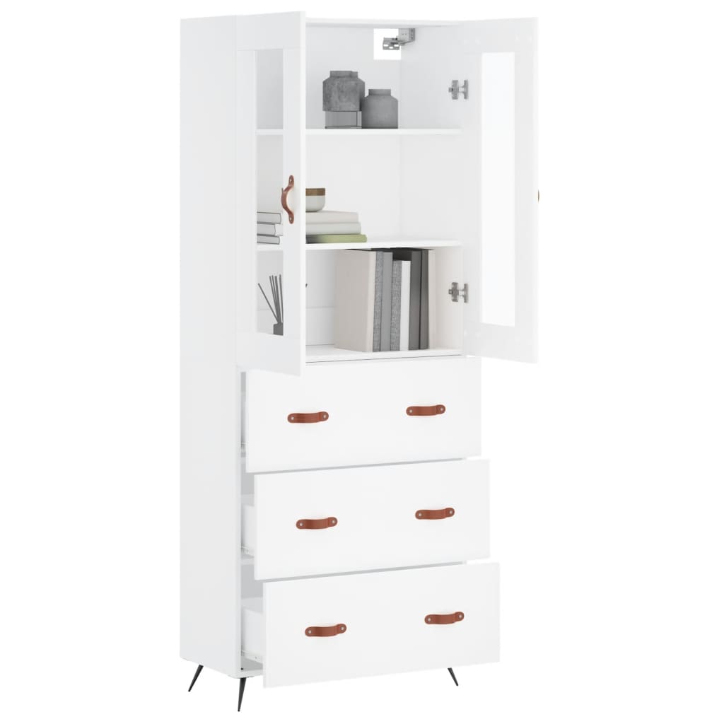 Highboard hvit 69,5x34x180 cm konstruert tre