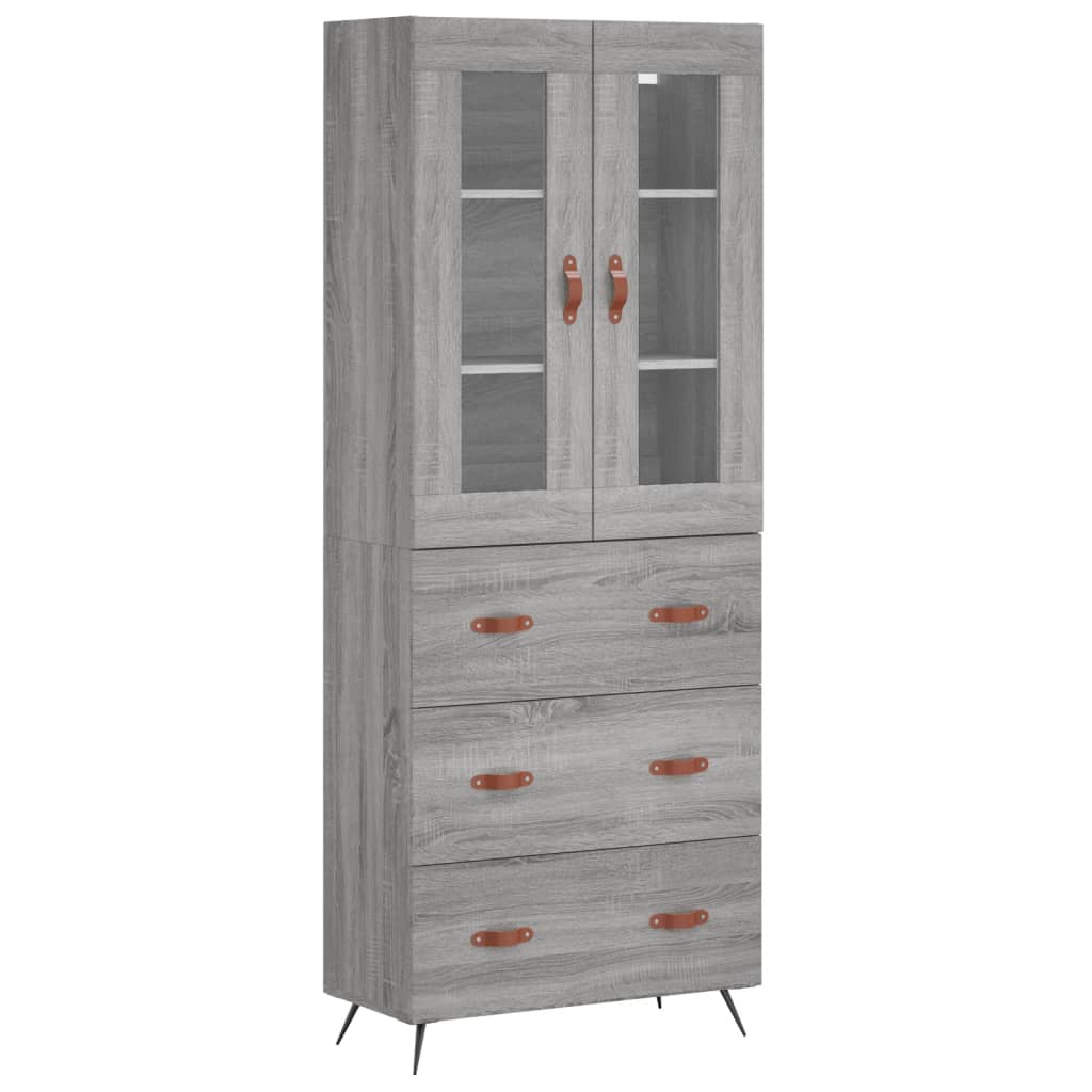 Highboard grå sonoma 69,5x34x180 cm konstruert tre