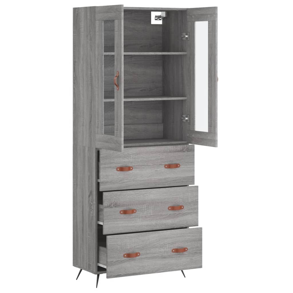 Highboard grå sonoma 69,5x34x180 cm konstruert tre