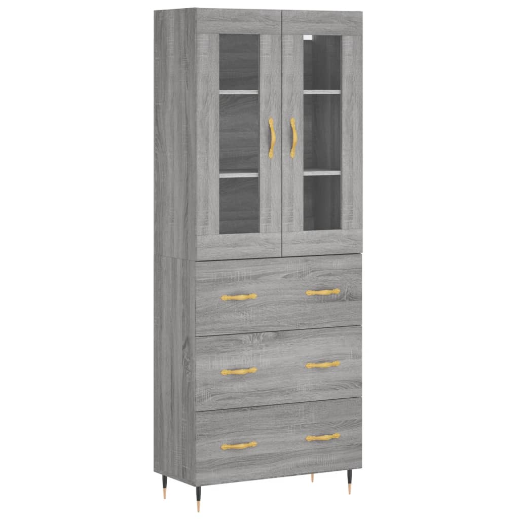 Highboard grå sonoma 69,5x34x180 cm konstruert tre