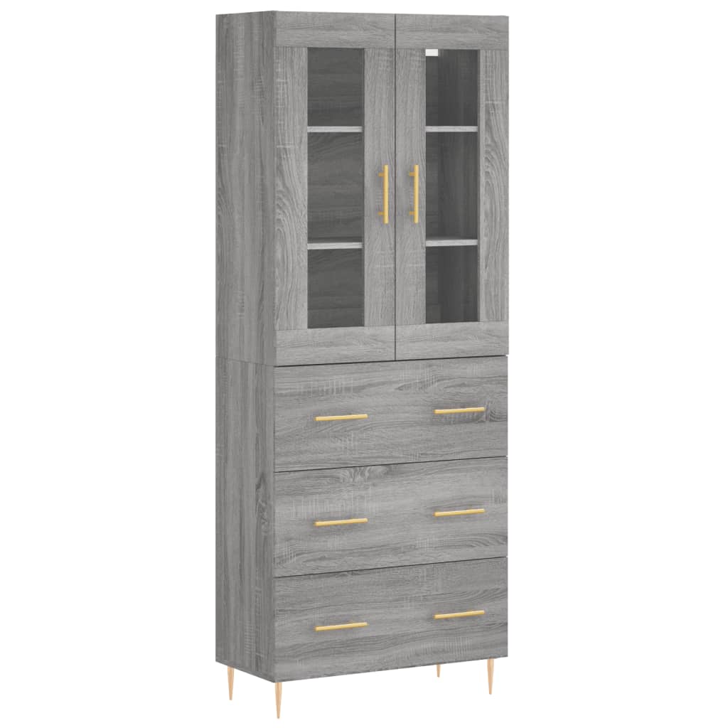 Highboard grå sonoma 69,5x34x180 cm konstruert tre